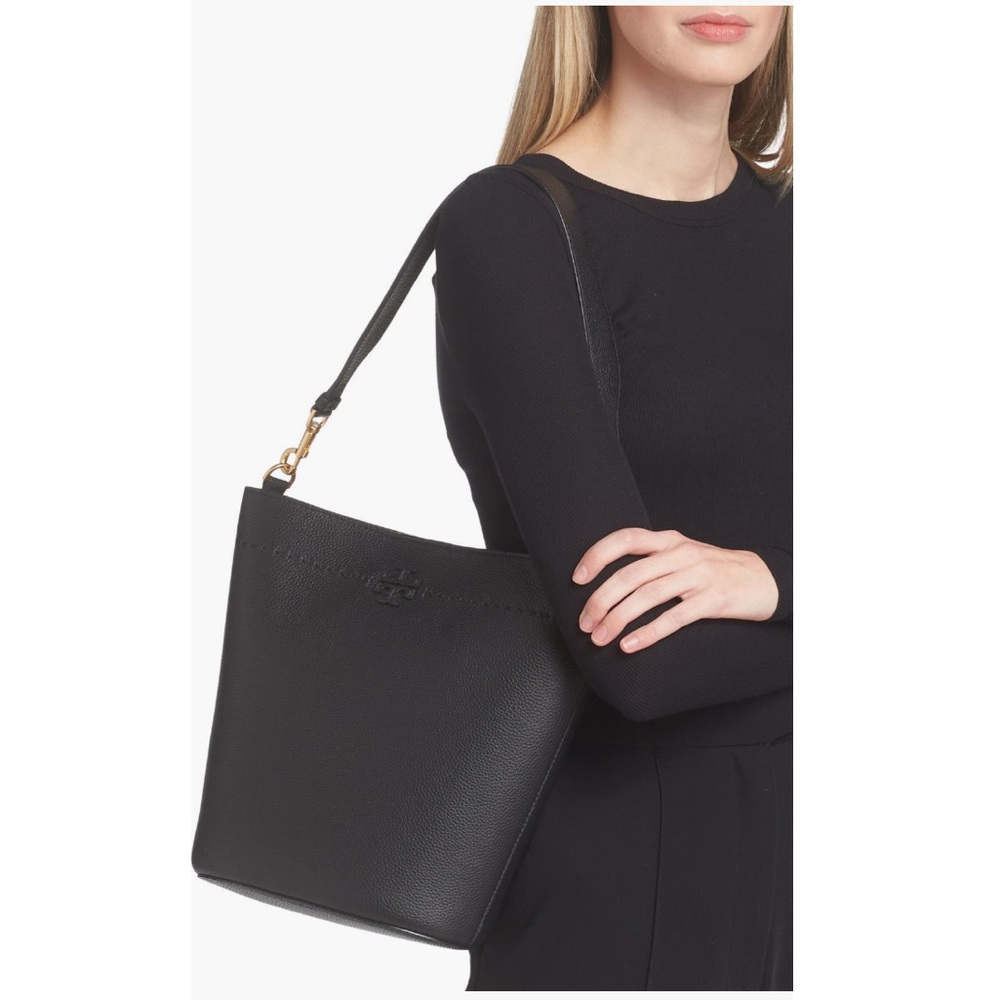 Tory Burch McGraw Black Leather Bucket Bag